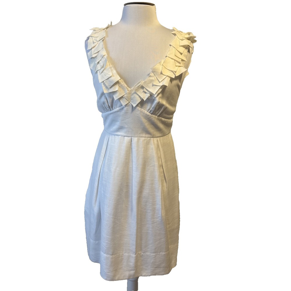 BCBG Maxazria Silk Blend Ruffle V Neck Empire Waist Dress Women's 6 Boho Cottage